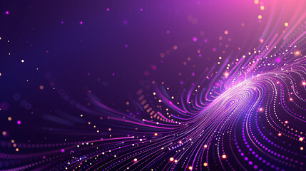 Wall Mural - Glowing particle waves and bokeh effect on a vibrant purple background