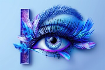Poster - Close-up shot of a person's eye featuring a feather attached to the eyelash