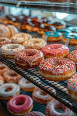 Poster - A display case filled with various types of donuts