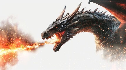 Poster - A close-up view of a fierce dragon with flames emanating from its mouth, perfect for fantasy or adventure themed projects