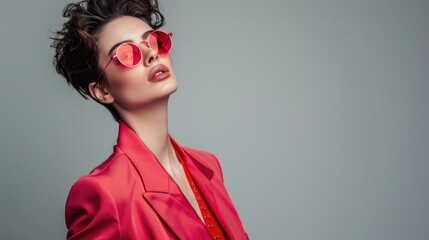 Wall Mural - A person wearing a bright red suit and sunglasses, with no additional context