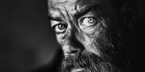 Poster - A black and white photo of a man with a beard, suitable for use in articles or profiles