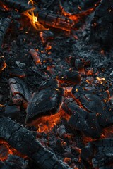 Poster - A close-up shot of a pile of charcoal surrounded by flames, suitable for use in scenes where fire is needed