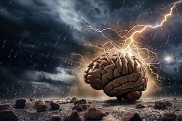 Poster - A brain with electricity sparking from the top