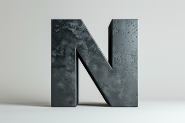 Canvas Print - A close-up of a black metal letter N on a white background, suitable for design and typography projects