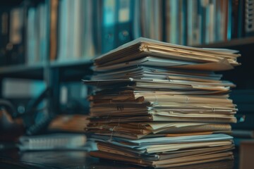 Poster - A stack of papers resting on a table surface