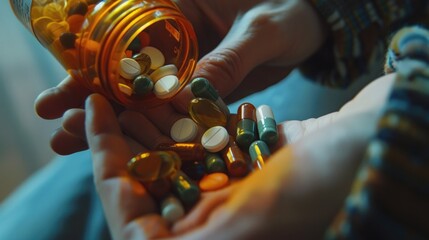 Aufkleber - Close-up of a person holding a bottle of pills, useful for medical or health-related concepts