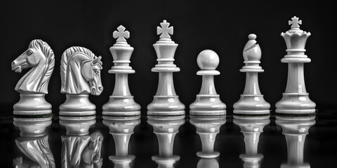 Poster - A group of chess pieces sit on top of a table, ready for a game