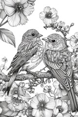 Poster - Two birds resting on a tree branch, possibly taking in the surrounding view