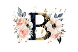 A letter B surrounded by colorful flowers and leaves