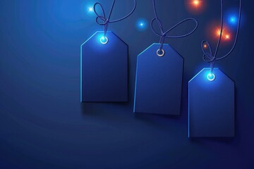 Poster - A row of colorful tags hangs from a string with twinkling lights in the background, great for festivals, events or party decorations