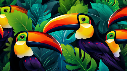 Pattern Background of Abstract Image of Toucans, Texture, Wallpaper, Background, Cover and Screen of Cell Phone, Smartphone, Computer, Laptop, 16:9 Format - PNG