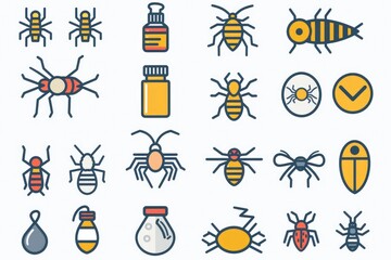 Poster - A set of colorful insect icons, including bees, butterflies, ants and more