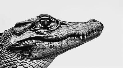 Poster - A close-up image of an alligator's face, captured in black and white