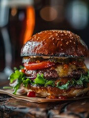 Poster - Close up of a delicious hamburger