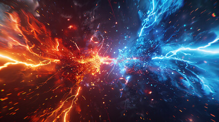 Poster - Abstract illustration of a vibrant clash between fiery and icy cosmic forces