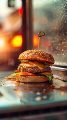 Poster - Close up of a delicious hamburger