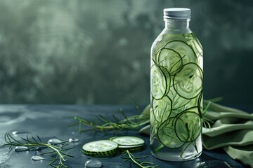 Aufkleber - A bottle filled with refreshing water, cucumbers, and rosemary