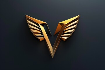 Fototapete - A golden winged symbol on a dark or black background, can be used for various designs and concepts