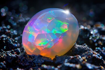 Poster - A white fire opal sits atop a pile of rocks, its beauty and rarity drawing attention