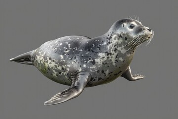 Poster - A gray seal suspended in mid-air, captured in a striking moment