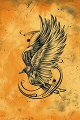 Poster - A simple illustration of a bird sitting on a bright yellow background, suitable for various designs and projects