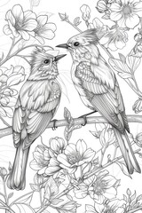 Poster - Two birds sit on a branch, looking out