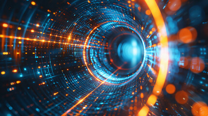 Poster - Abstract digital technology tunnel with glowing lights and a futuristic vibe