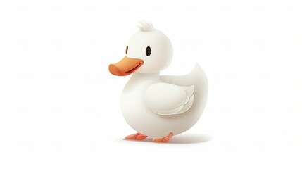 Poster -   A white duck with an orange beak sitting on a white surface and smiling at the camera