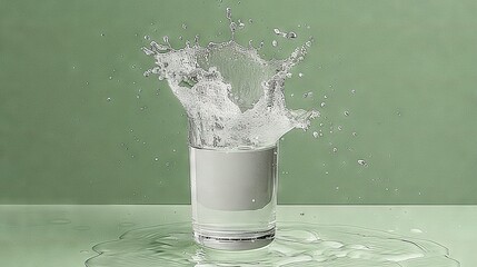Wall Mural -   A glass of water with a splash at its top and bottom