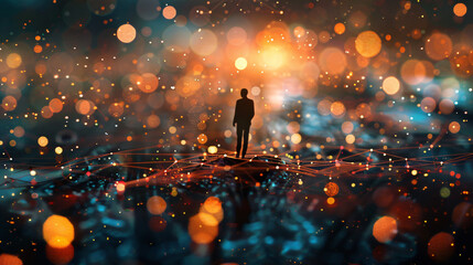 Aufkleber - Businessman stands on a peak of connections, contemplating the future of technology