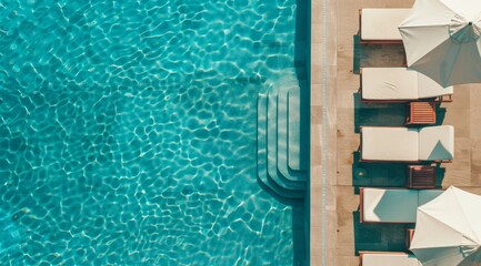 Swimming pool or water park top view from a drone. Background with copy space