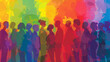 © manida - LGBT long banner. Silhouettes of diverse people are painted in the colors of the rainbow. Pride Month. A place for text