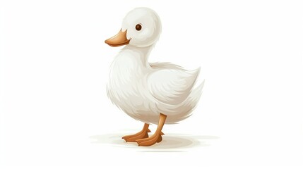 Poster -   A white duck with one brown beak standing on one leg, while the other brown beak hangs off the side of its body