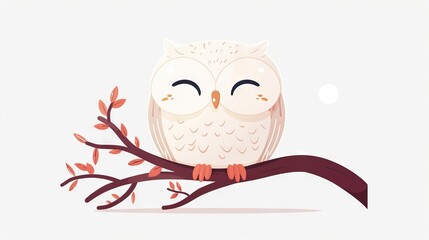 Poster -   A white owl on a branch, its eyes shuttered and a thought bubble behind it