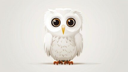 Wall Mural -   White owl on white background, big brown eyes, shadowed head