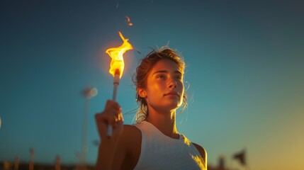 Wall Mural - A woman holding the Olympic torch.