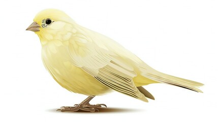 Wall Mural -   A small yellow bird perched atop a white floor adjacent to a white wall and a white background wall