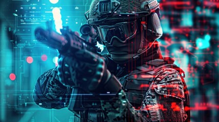 Wall Mural - Futuristic Soldier With advanced technology and artificial intelligence, they form a formidable defense