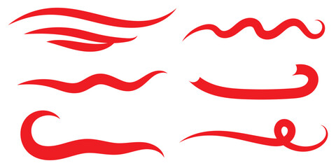 Fototapete - Swoosh and swash typography tails shape. Underline retro swoop wave line for athletic tshirt. Vector strockes set