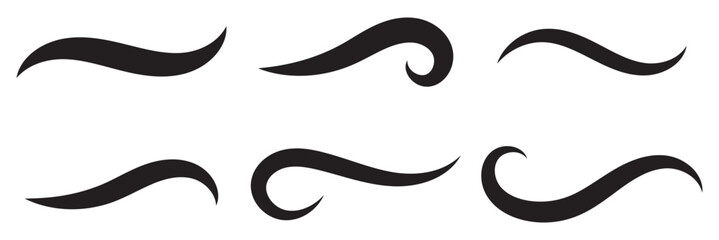 Fototapete - Swoosh and swash typography tails shape. Underline retro swoop wave line for athletic tshirt. Vector strockes set
