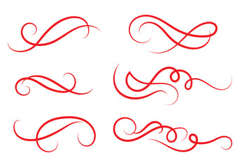 Fototapete - Calligraphic design element set, swirl ornament. Decorative curls, swirls flourishes, divider, swashes and filigree line ornaments for menu, certificate, diploma, wedding card, invatation