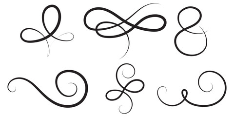 Fototapete - Swishes, swashes or swoops vector illustration. Swirls and scrolls, Calligraphic underline lines, stroke and curls. Wedding invitation dividers text with hearts and calligraphy ornament ink elements