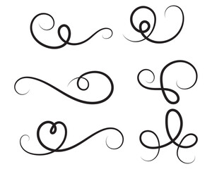Fototapete - Swishes, swashes or swoops vector illustration. Swirls and scrolls, Calligraphic underline lines, stroke and curls. Wedding invitation dividers text with hearts and calligraphy ornament ink elements