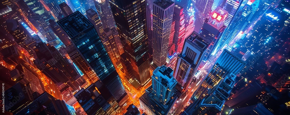 Panoramic view of a bustling metropolis at night, with a sea of ...