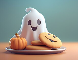 Wall Mural - halloween pumpkin and ghost