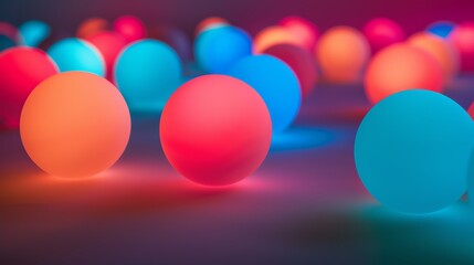 Wall Mural - 3d rendering of a colorful array of glowing spheres. the spheres are of various sizes and are arrang