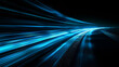 © Alina Tymofieieva - Light trail in blue lights on a dark background. Minimalist background design with blue path. Glowing objects. Abstract concept and linear perspective.