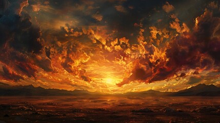 Wall Mural - Scenic Landscape with Bright Sky and Dark Ground at Sunset