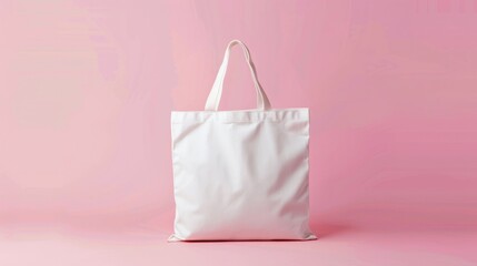 White tote bag isolated on light pink background. Mock-up